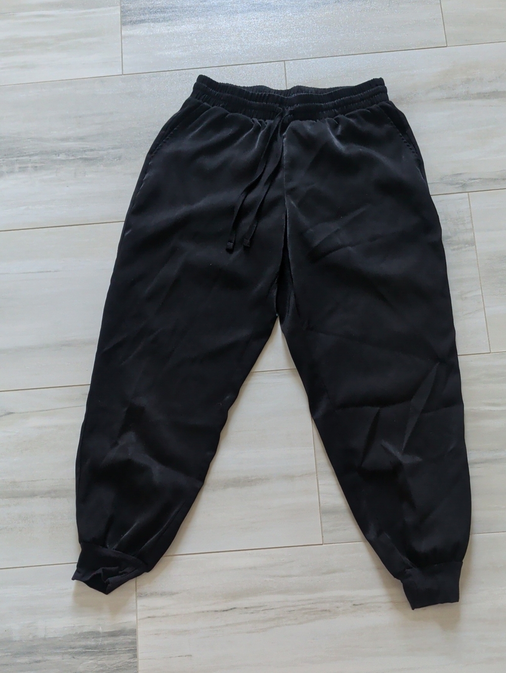Black Drawstring Track Joggers with Elastic Cuffs